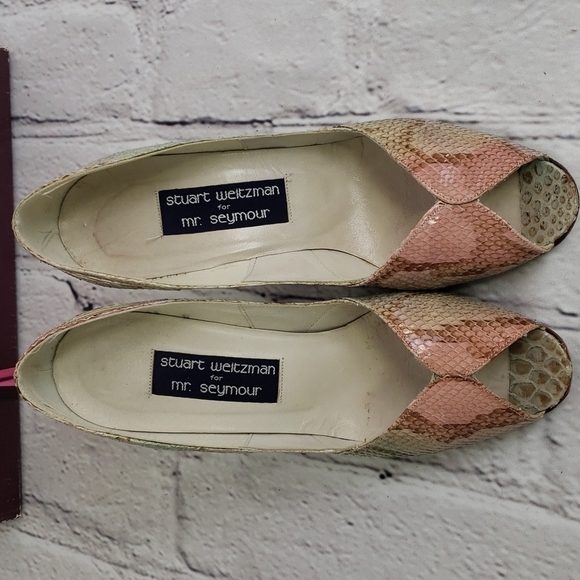 STUART Weitzman For Mr Seymour Snake Skin Peeptoe Heels 8.5 Multicolor in Box EU - Picture 3 of 16